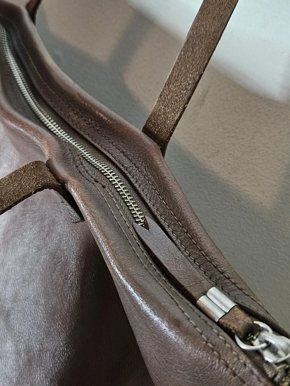 Madewell Transport Satchel Tote Brown Leather Outer Pockets Zipper Top